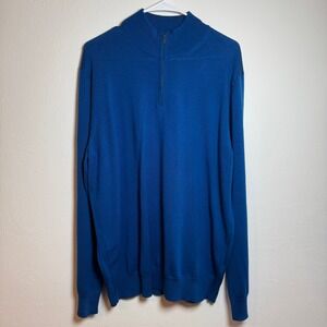 Charles Tyrwhitt Mens Large Blue 100% Merino Wool 1/4 Zip Sweater
